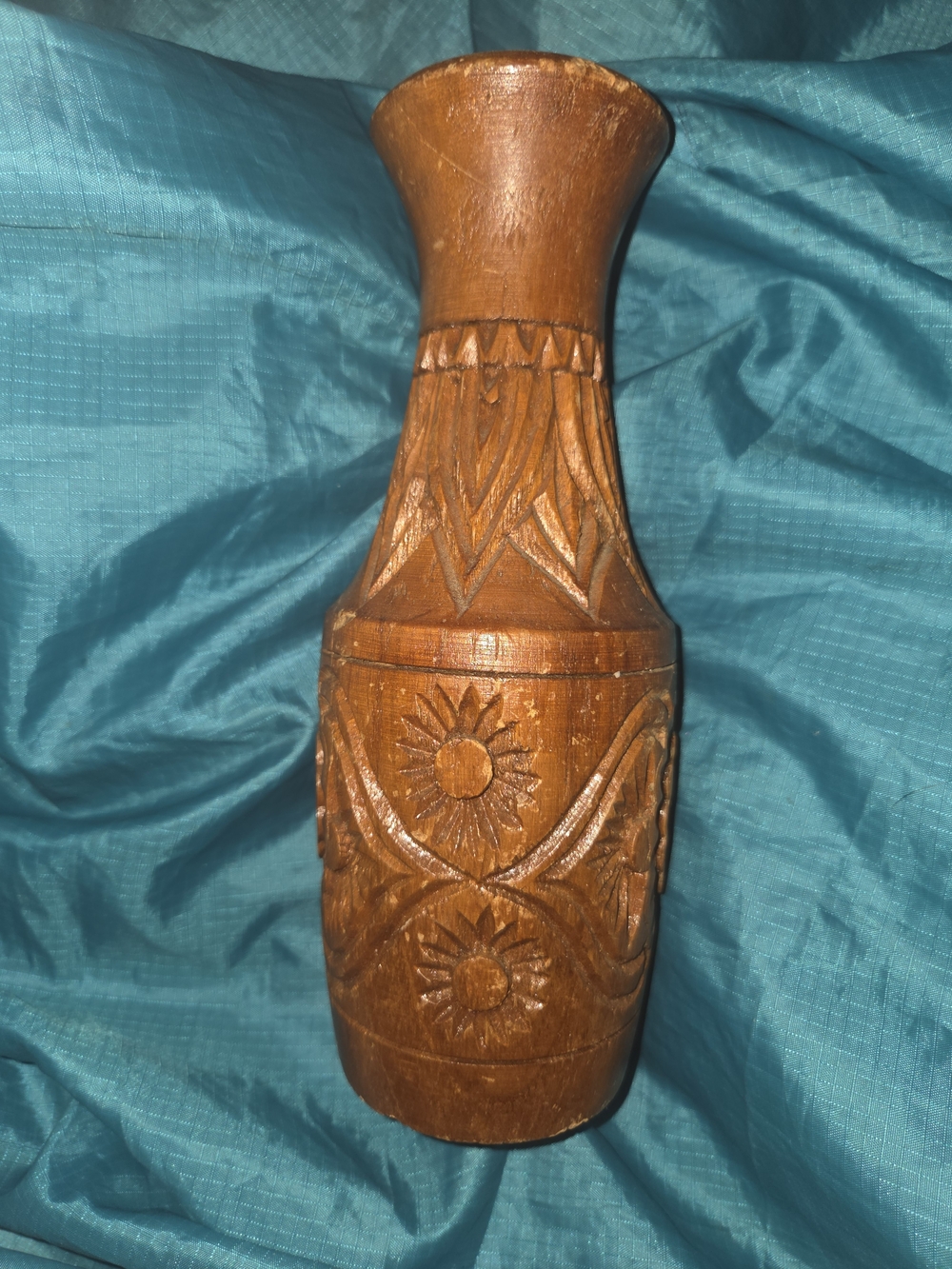 8" Hand-Carved Brown Wooden Vase - Decorative Home Accent